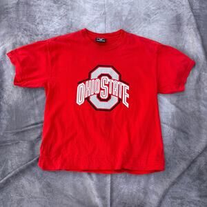 Women's Vintage Ohio State Buckeyes Football Red Cropped Tee Shirt Sz Large VTG
